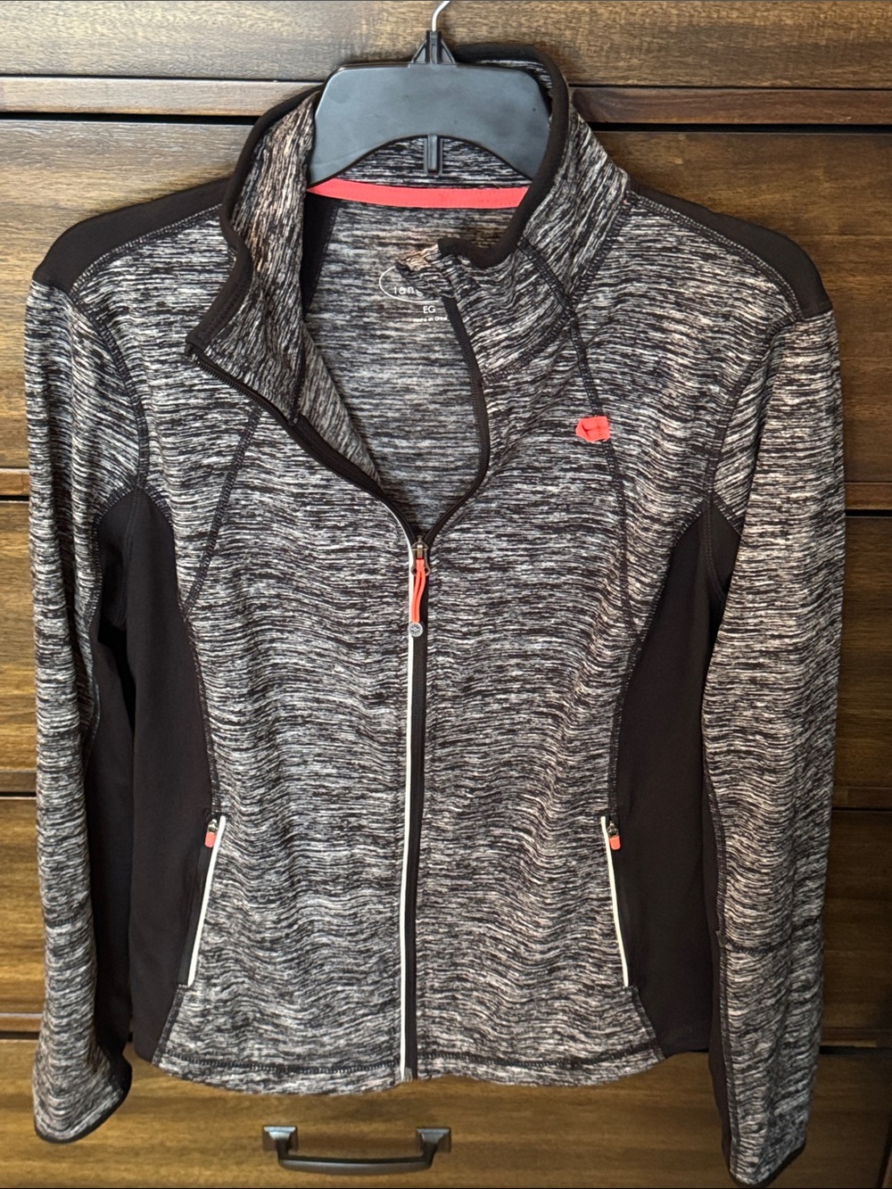 Tangerine Gray and Black Heathered Zip Bomber Jacket with Coral Accents